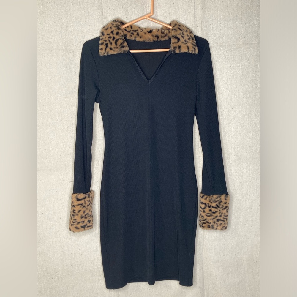 Faux Fur Trimmed Dress